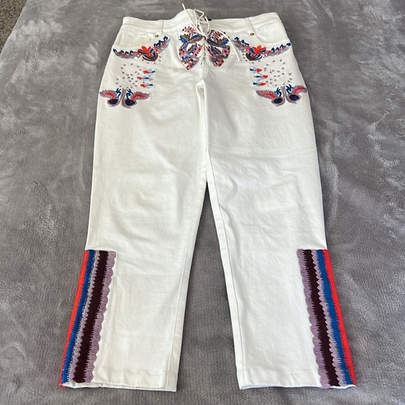 Cynthia Rowley Set (2) Embroider Poplin Twill Lace Up Pant Jeans‎ Bundle SZ 10 - Picture 4 of 16